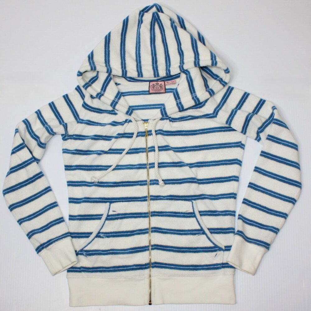 Juicy Couture Women's Nautical Striped Terry Hooded Sweatshirt in size Medium - Picture 3 of 7